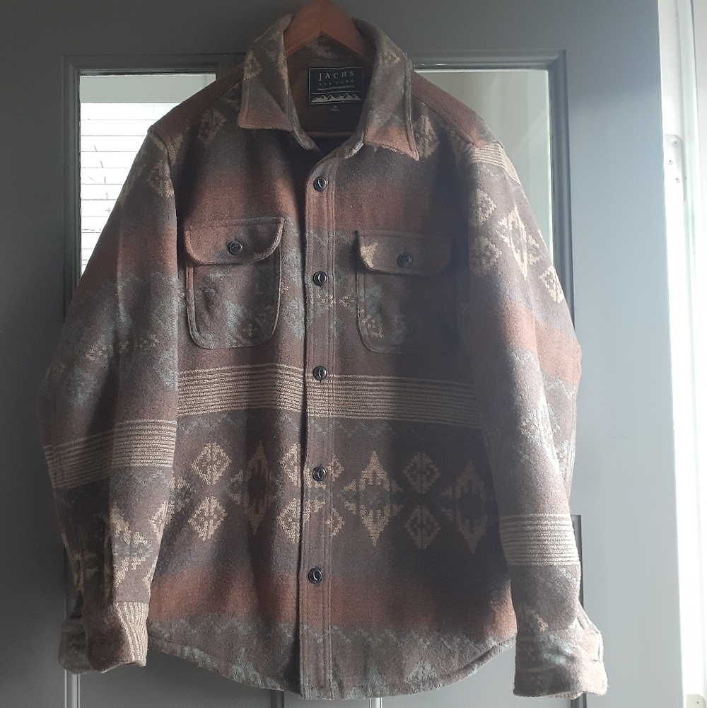 Jach's New York Men's Brown Wool Blend Aztec Jacket Coat Size M